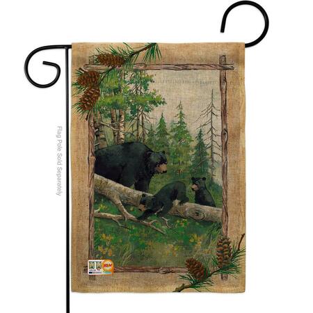 GARDENCONTROL 13 x 18.5 in. Black Bear & Cubs Burlap Nature Wildlife Vertical Double Sided Garden Flag GA4137174